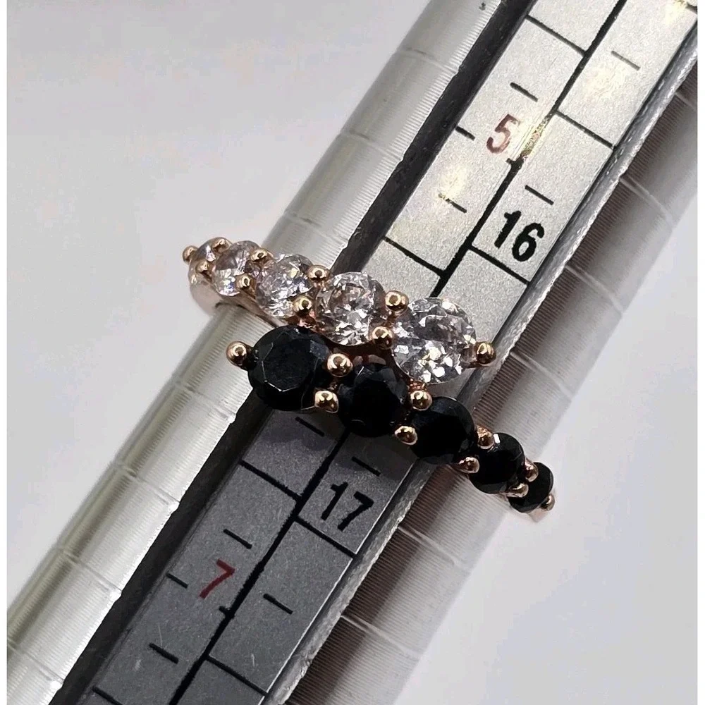 BHS Rose Gold Tone Black & Clear CZ Bypass Ring Size 6 – Elegant Modern‎ Fashion